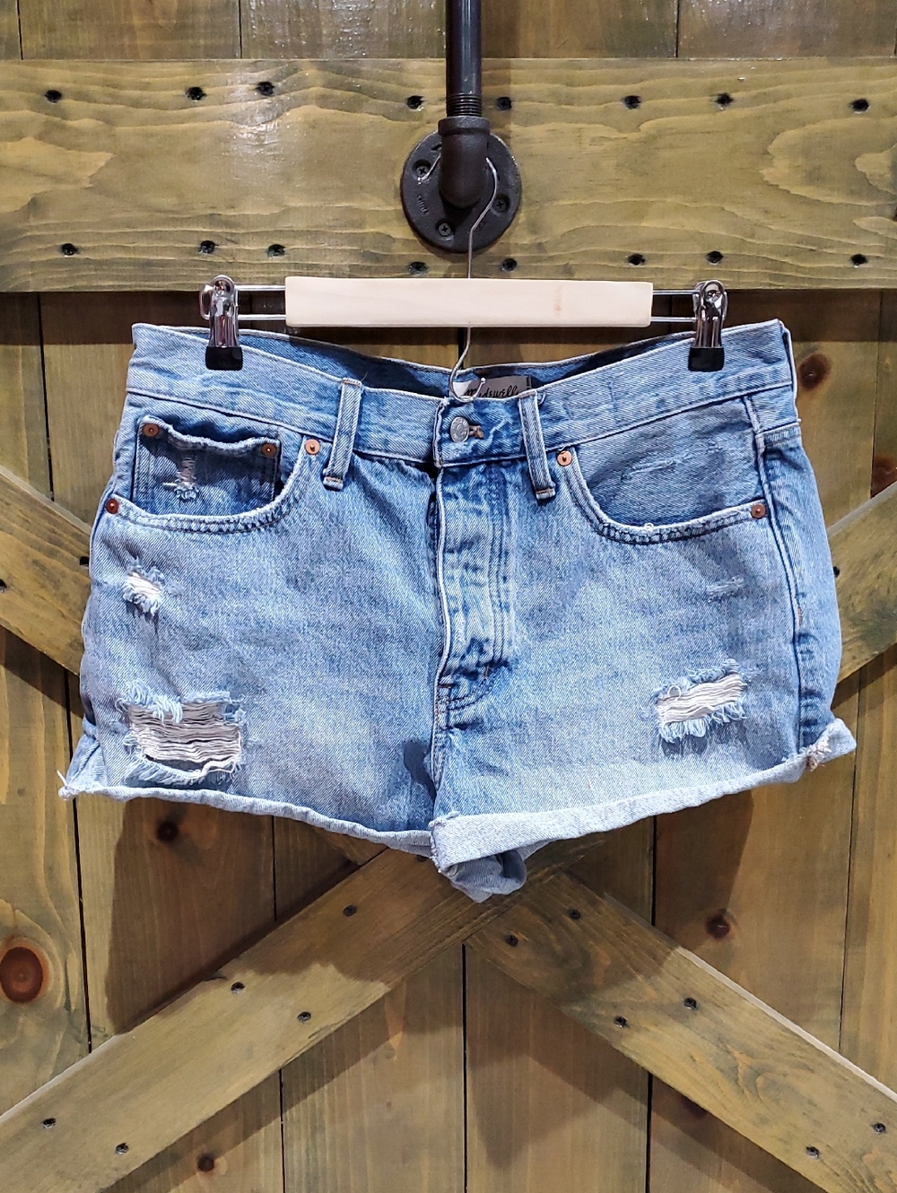Madewell Light Blue Distressed Denim Cutoff Shorts